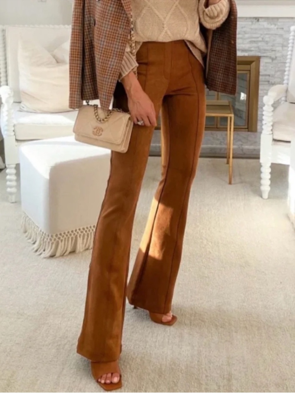 Caramel suede spanx flares